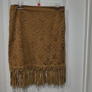 Savanna Jane Tan Suede Skirt with Fringe